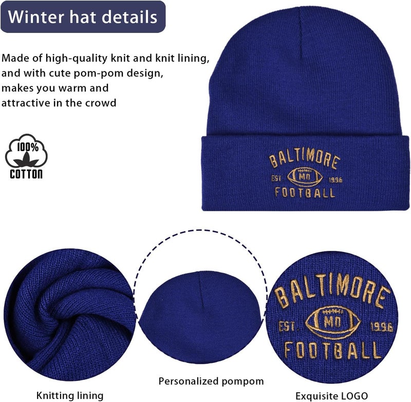 mtstaowe Vintage Classic Skull Cap Embroidery Beanie Fasion Hat Cuffed Winter Hat Knit Comes with Warm Gloves Gifts for Men Women Fans - Image 2